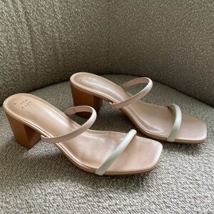 Women’s Two-Tone Block Heel Sandals - Cream and Tan